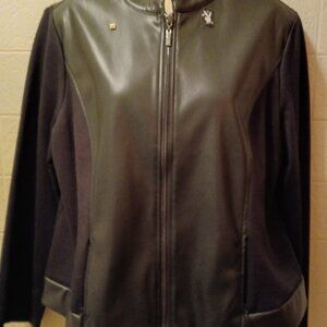 Womens Anne Klein black size PL short jacket w Playboy bunny and glass stud pin